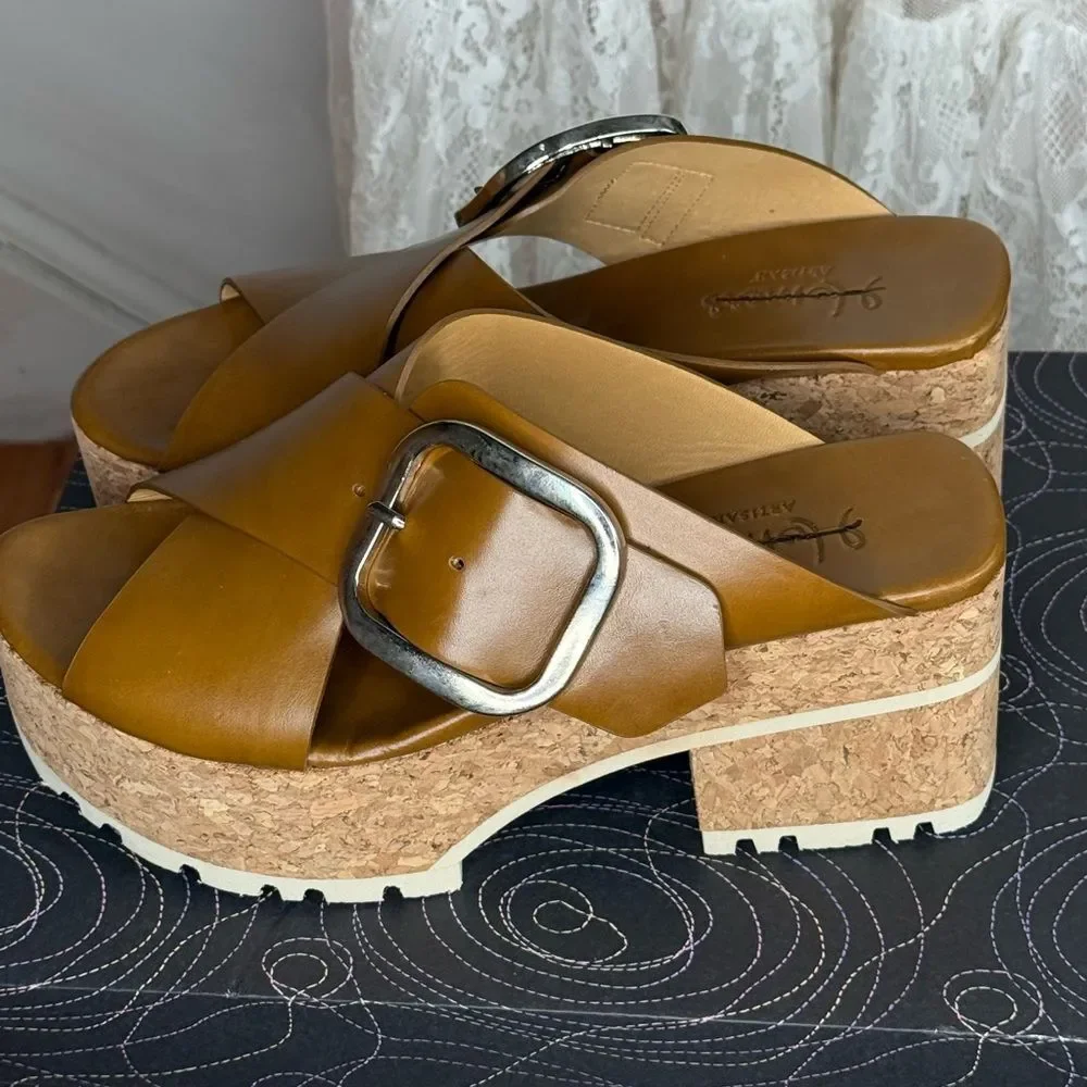 Homers x Free People Platform Buckle Slide Sandals in Brown